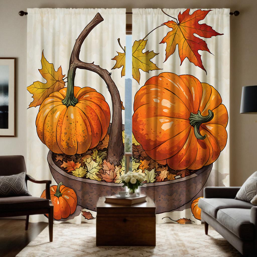 2 шт. HD Harvest Festival тыква лоза кленовый лист декоративная занавеска Желтая завязка цифровая печать занавеска украшение дома стиль