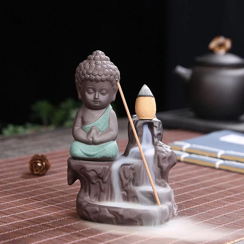 Creative Incense Burner Smoke Waterfall The Little Monk Small Buddha Incense Burner Holder Censer Home Table Decorations Crafts