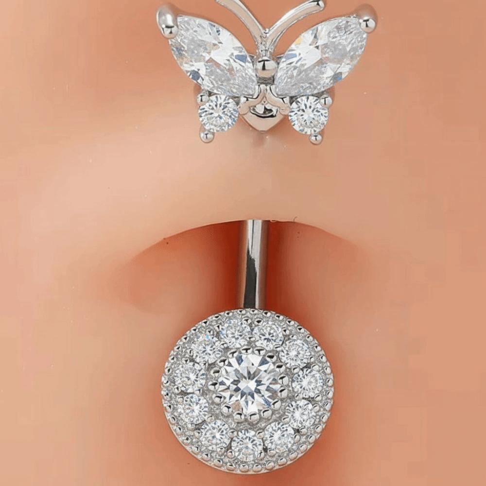 Bow Knot Butterfly Navel Jewelry Dangled Design Belly Rings Crystal Zircon Piercing Belly Seaside