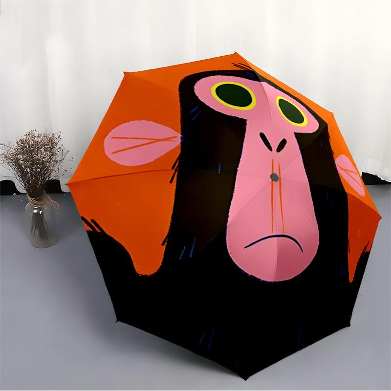 1pc Monkey Face Automatic Folding Umbrella - Compact Travel Umbrella with Auto Open/Close 8-Rib Heavy-Duty Shaft for Women/Men -l011