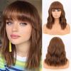 Brown Wavy Bob Wigs for Women Synthetic Fiber Wigs with Bangs Natural Wavy Shoulder Length Hair Wigs