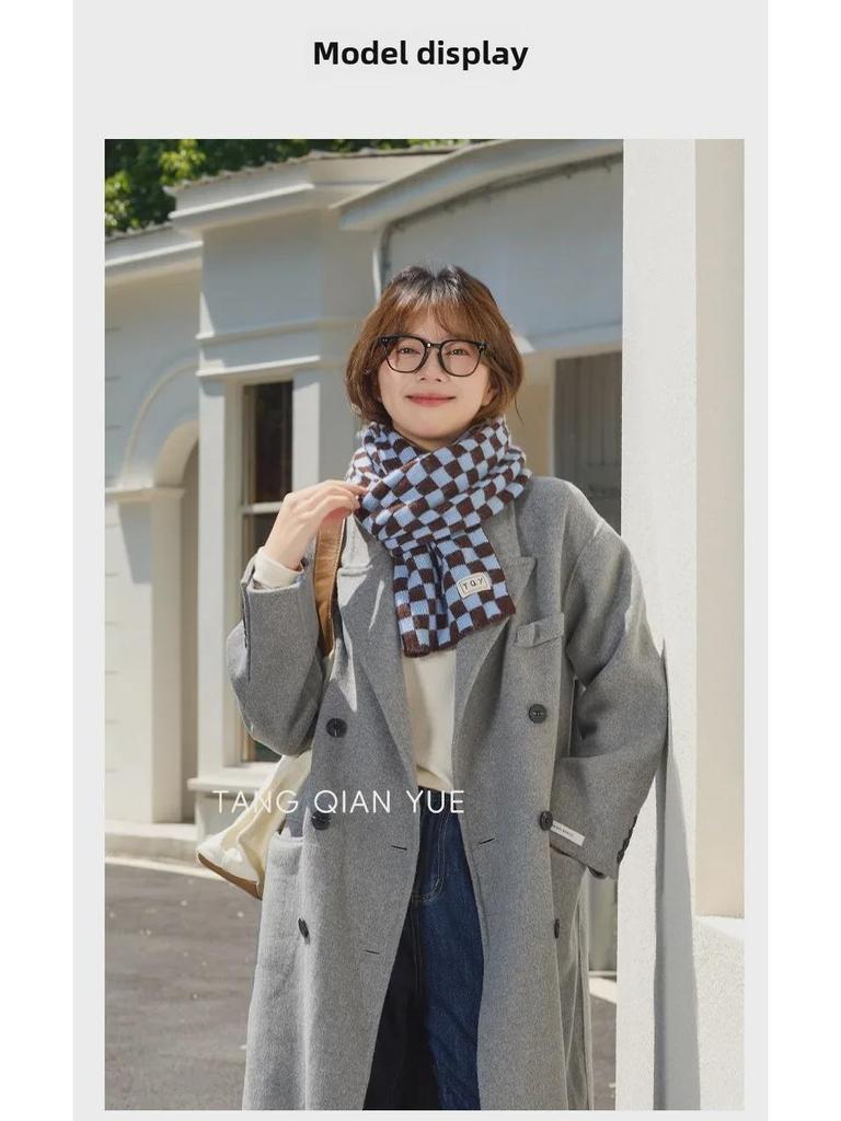 2024 Women's High-End Korean Blue Checkerboard Knit Scarf - Winter Warm Shawl