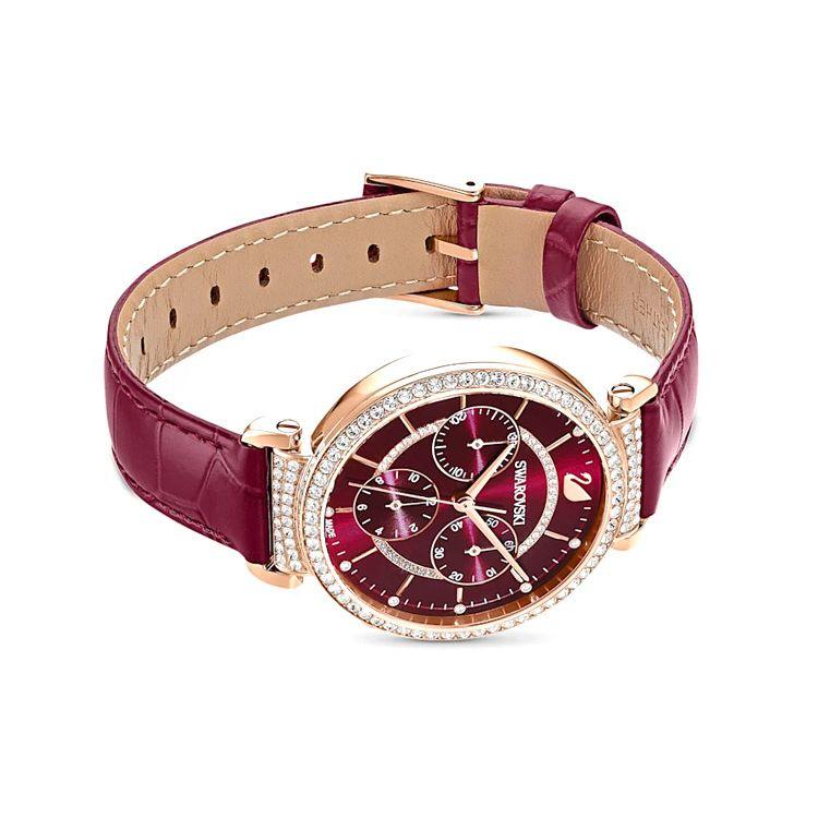 Swarovski Passage Chrono Часы Кварцевый механизм Кожаный ремешок Красный циферблат Три индикатора Хрустальная инкрустация Безель Женские часы 5580345