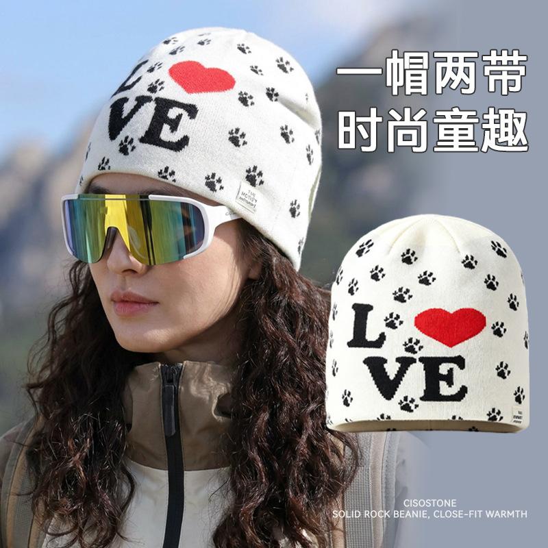 Mountaineering wool hat Snow mountain women's autumn and winter outdoor warmth Knitted ear protector Cold hat Sports ski pullover hat