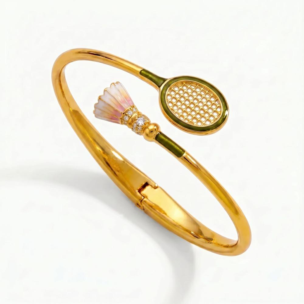 Open Sports Style Bangle Gold Inlaid Rhinestones Bracelet Simple Tennis Racket Bracelet  Girl