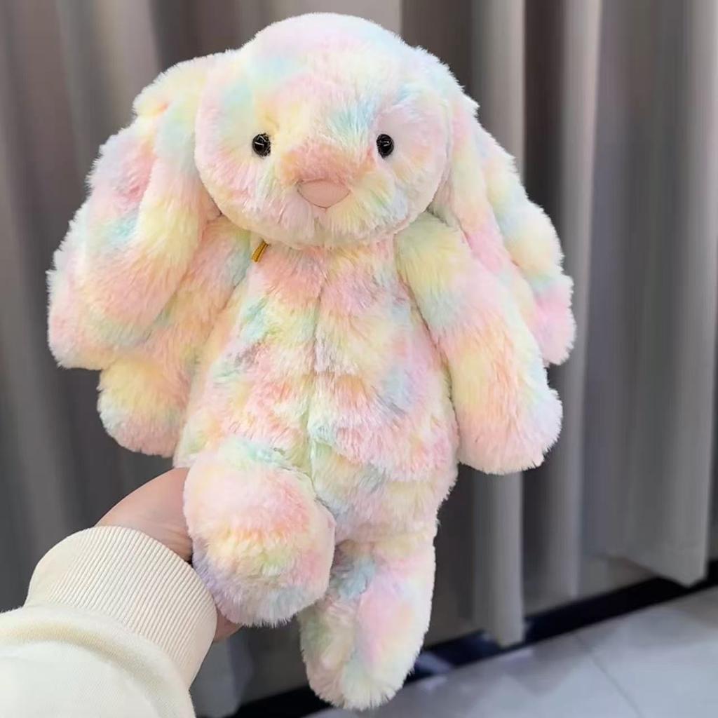 New Arrival Creative Rainbow Rabbit Pink Cheetah Rabbit Soothing Comfort Doll Cute Plush Bunny Toy Birthday Holiday Gift