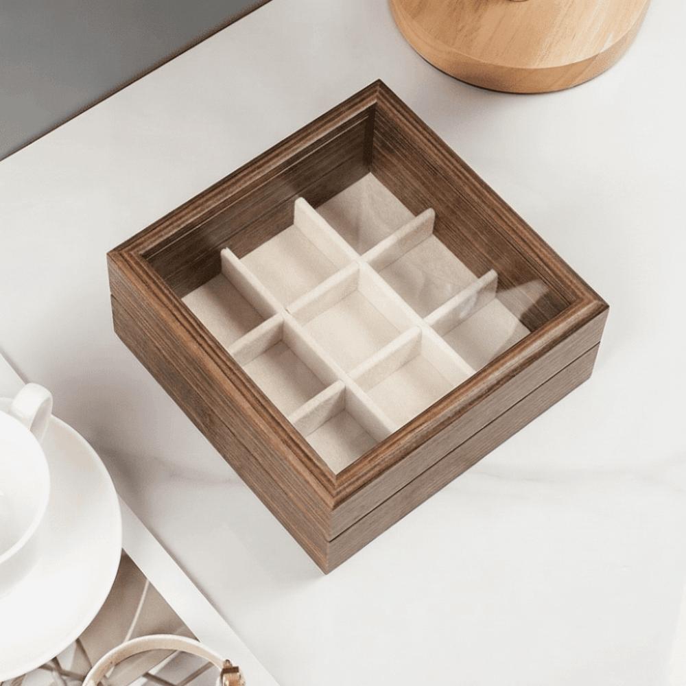 Glass Lid Jewelry Organizer Velvet Interior Ring Display Holder Gift Wood Jewelry Box Home Use