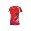 Li Ning Table Tennis Series Geometric Pattern Printed Logo Quick-Dry V-Neck Short Sleeve T-Shirt Women Tops Flame-Red AAYS238-2