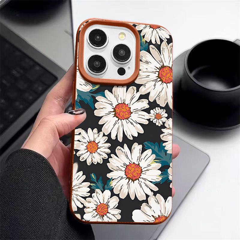 Чехол с белым цветком для iPhone 16 Pro Max 15 14 13 12 11 Противоударный Тонкий Мягкий Силиконовый Чехол-Накладка