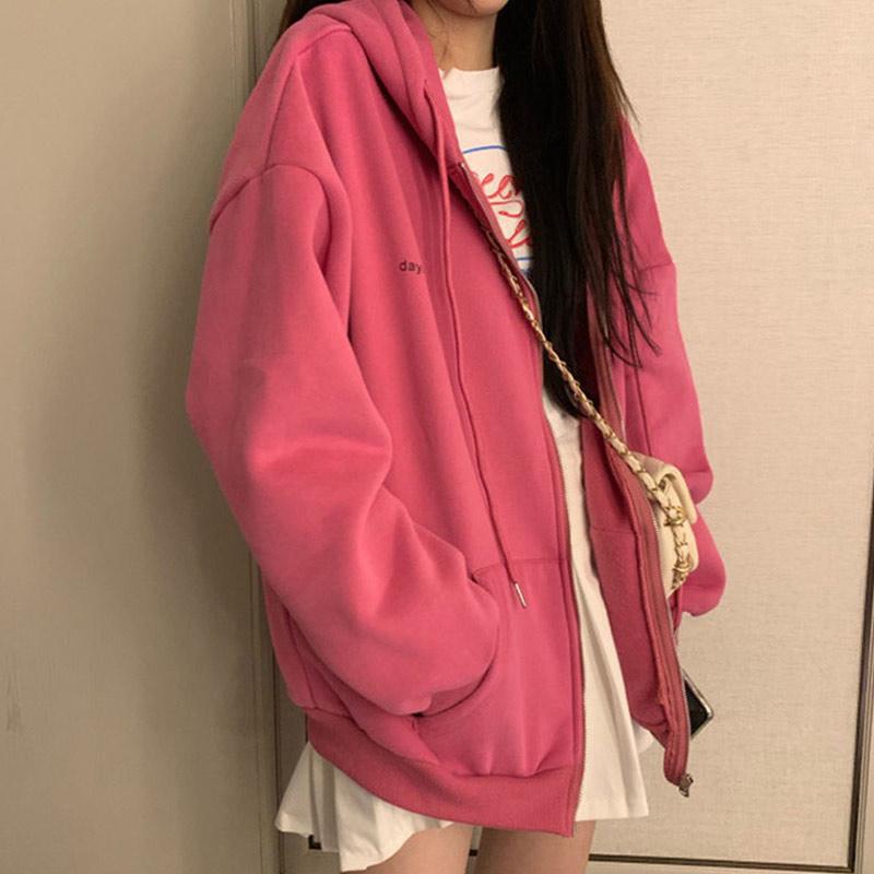 Толстовка на молнии, корейский стиль, женские толстовки для девочек-подростков, толстовка большого размера, винтажный пуловер, толстовка, женская Veste Polaire Femme