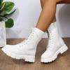 Mid Calf Boots Women Autumn Winter Fashion Lace Up Zipper Botas Mujer Boots Sports Platform Heel Ladies Shoes Boots Women