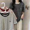 Summer Fashion Stripe Women T-Shirts Letter Embroidery Graphic Tshirt Femme Harajuku Casual Loose All-match Cotton Clothes T Shirt Female Streetwear