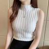 Women Summer Knitted Tank Top Solid Color Half Turtleneck Slim Fit Tops Multi-color Sleeveless Vest