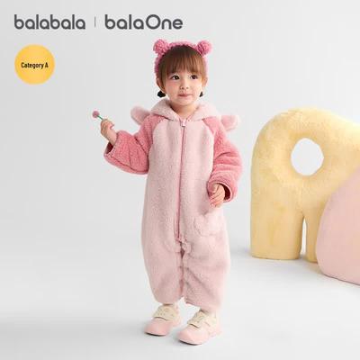 Balabala Baby Winter Coral Fleece Hooded Romper