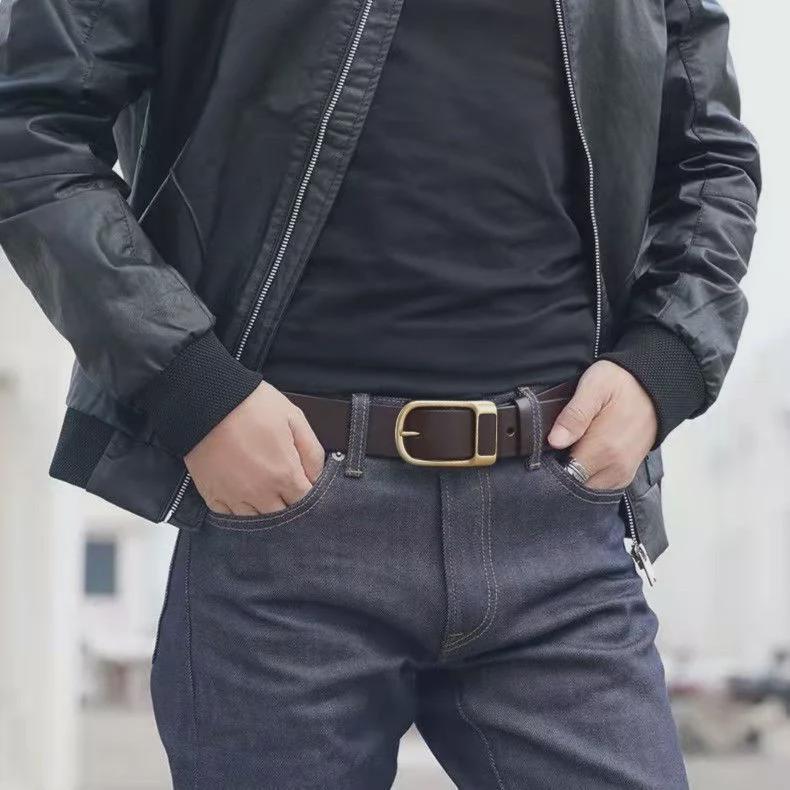 Ремень мужской из натуральной кожи Qingqi Paul с пряжкой — для повседневного и делового использования