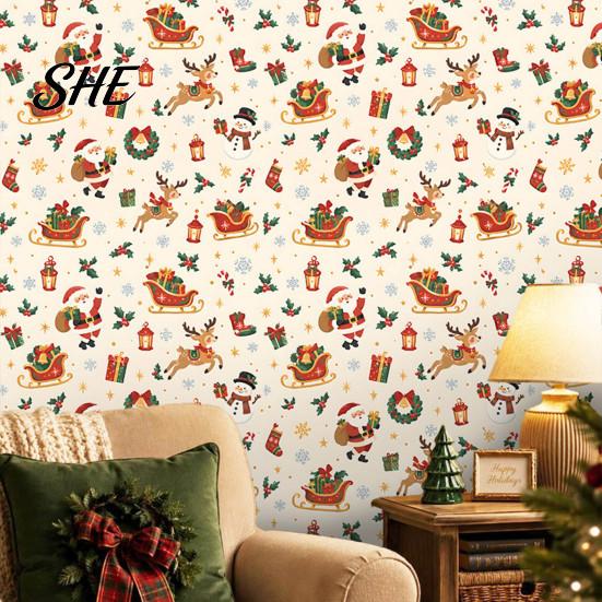 Easy to Stick Christmas Wall Mural Nutcracker Self-Adhesive Stickers, Thick PVC Wallpaper with Ballerina, Xmas Tree & Decorative Art Reindeer,