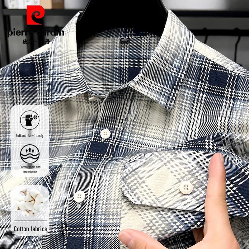 Pierre Cardin Мужская свободная клетчатая рубашка с коротким рукавом из чистого хлопка