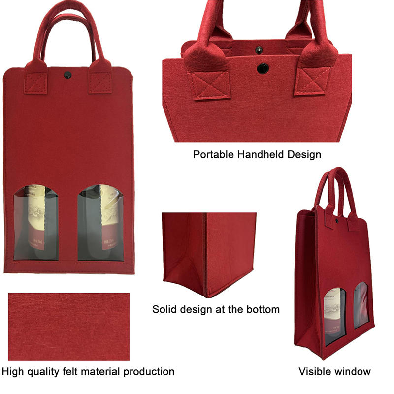 Портативная фетровая сумка для красного вина на две бутылки, сумка для хранения шампанского с окошком, подарочная сумка для вина, сумка для напитков для любителей вина или для свадьбы, 1 шт.