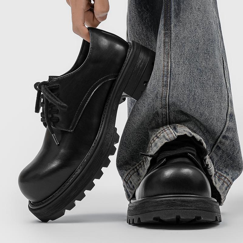 Мужские туфли Дерби на толстой подошве из кожи Минималистичный Британский повседневный стиль Вечеринка Бизнес Офис Высококачественная обувь Черный Универсальный
