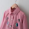 Children Turn-down Collar Embroidery Cartoon Cat Pattern Long Sleeve Shirts Blouse Outfits
