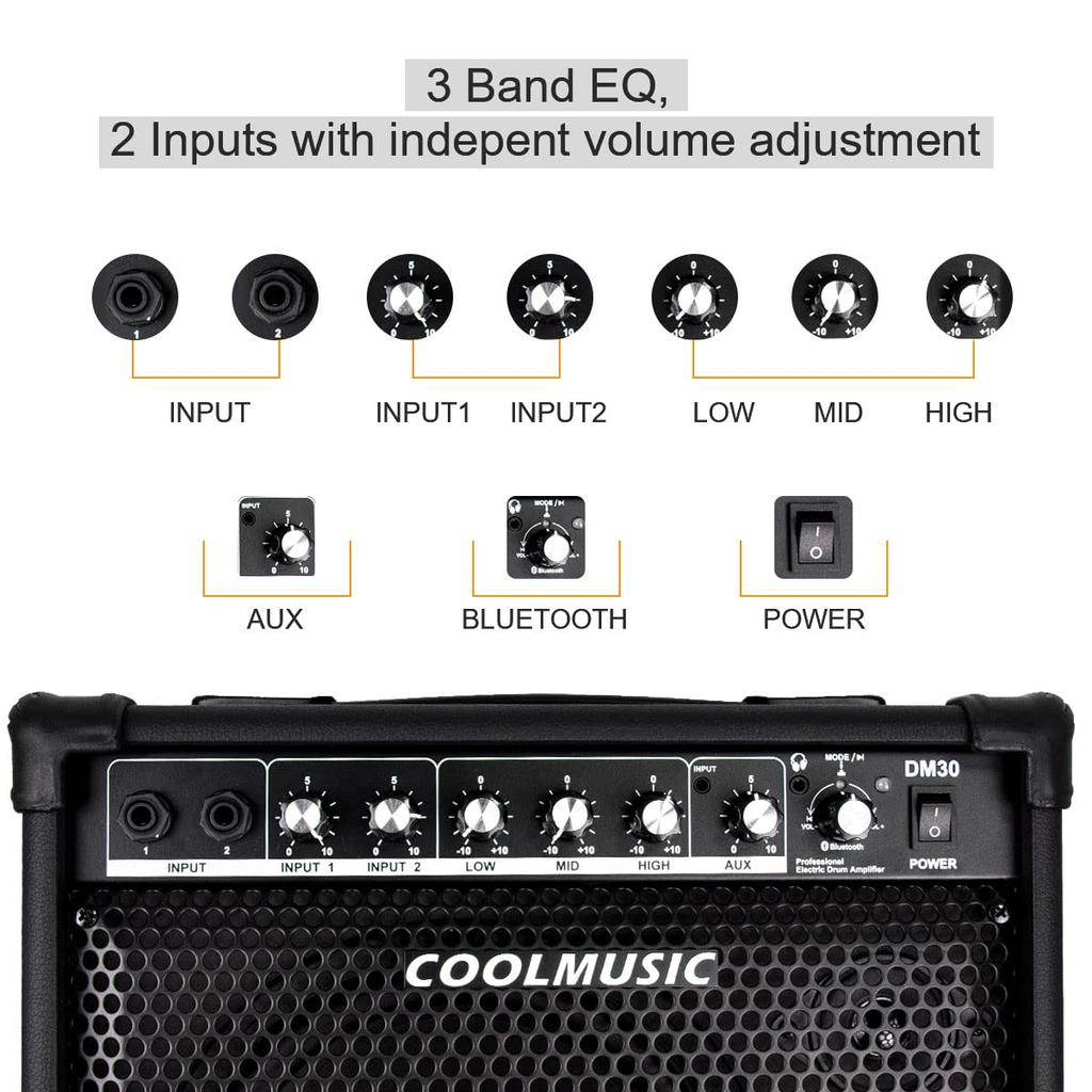 Coolmusic DM30 AMP 30 Вт электронный барабанный усилитель клавишный усилитель с входом Aux и 2 3-полосным эквалайзером и выходом DI BT, входы,
