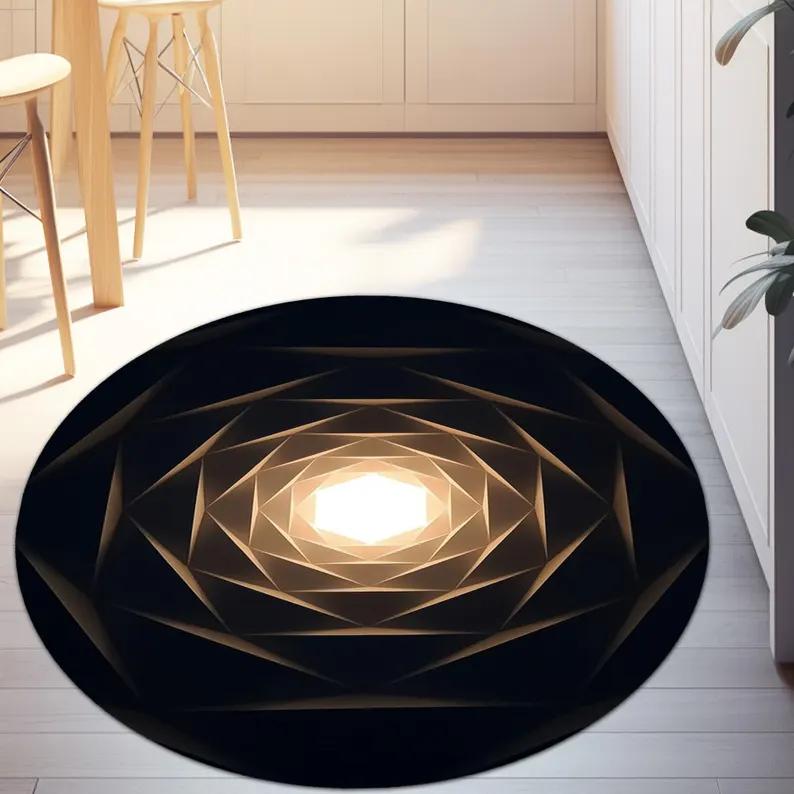 Crystal Cave Illusion Round Rug 3D Geometric Blue Crystal Design Trippy Modern Optical Art Carpet for Living Room Bedroom Mat