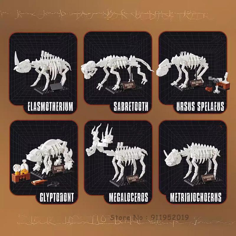 6 в 1 животные ископаемые строительные блоки набор моделей кирпичей для детей, взрослых, детей, игрушки на день рождения, Рождество, подарки