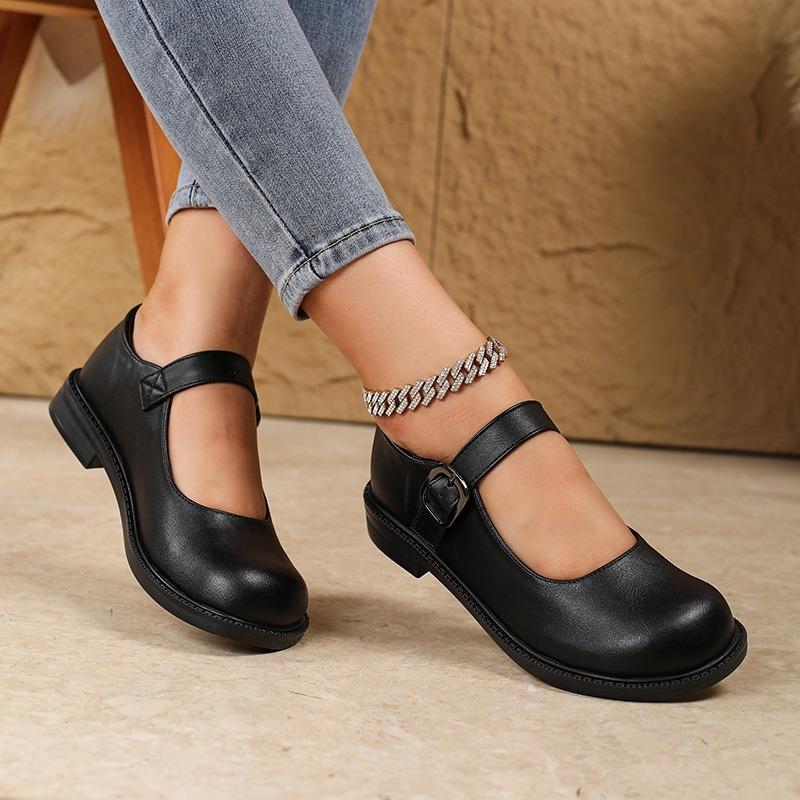 Small Leather Shoes Women's Four Seasons Retro One-word Buckle Mary Jane Gentle Princess Shoes