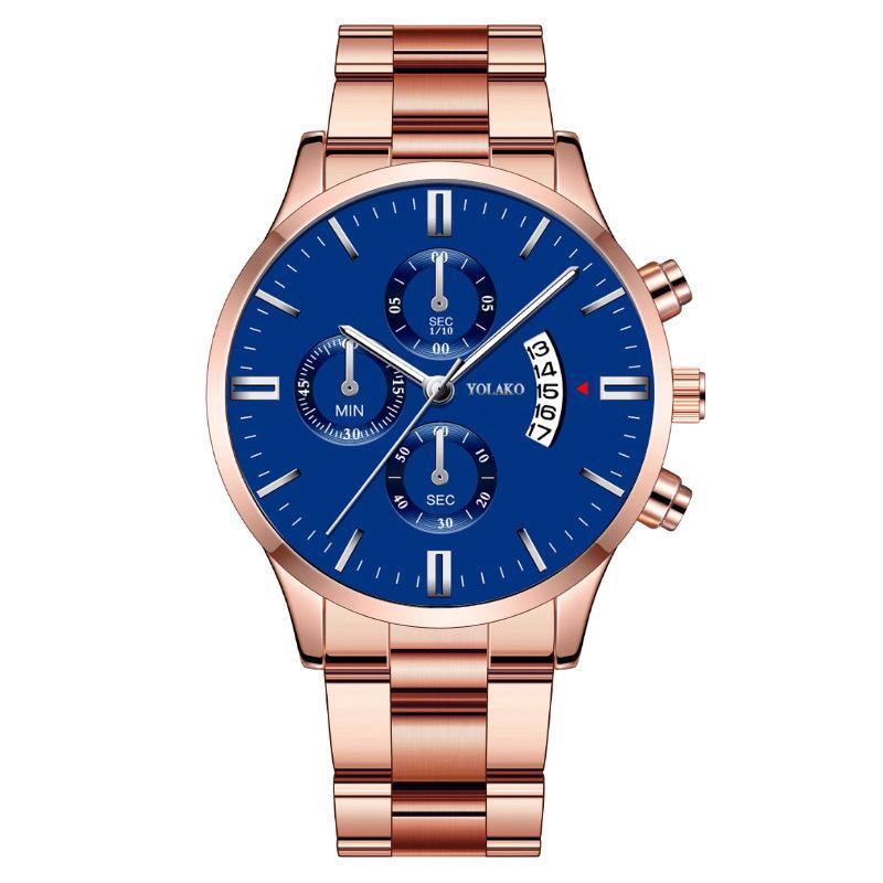 Элегантные мужские деловые модные часы со стальным ремешком и трехглазым календарем