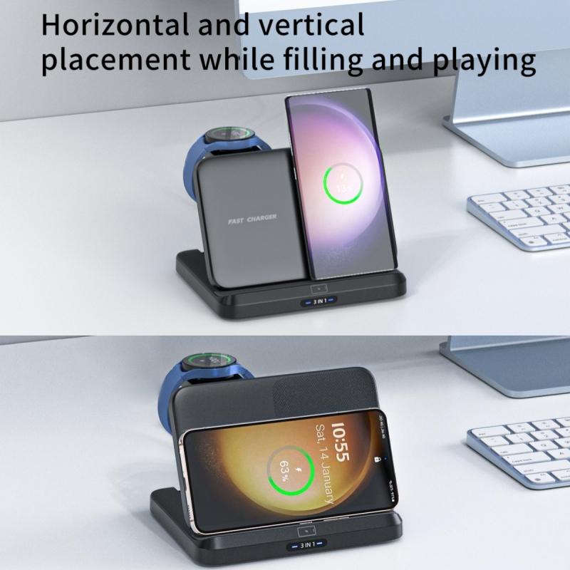 3 в 1 складное беспроводное зарядное устройство, многофункциональная портативная док-станция для быстрой зарядки 15 Вт для телефонов Samsung, наушники для часов