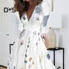 Women Elegant Floral Print Maxi Dress V Neck Long Sleeve High Waist Gown Dress A Line Long Dress Streetwear