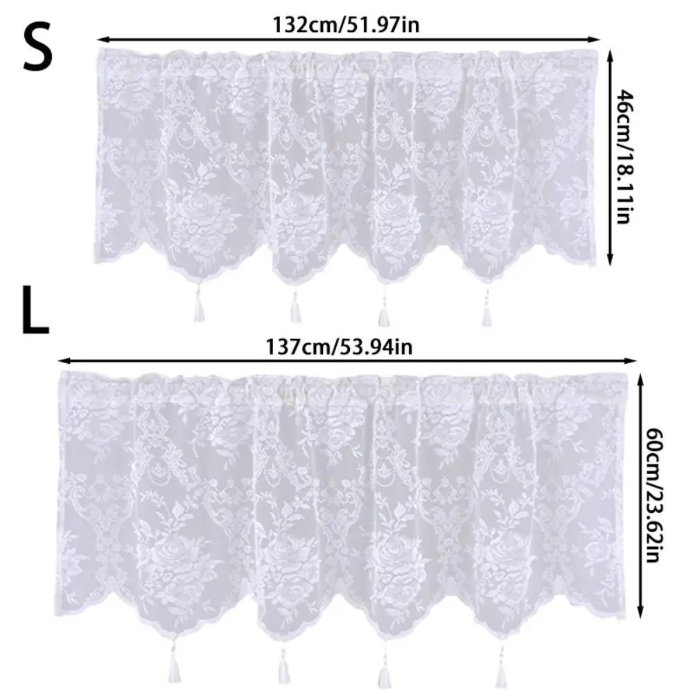 Fashion White Lace Short Curtain Tassel Small Fresh Tulle Window Half Curtains Cabinet Drapes for Home Deco