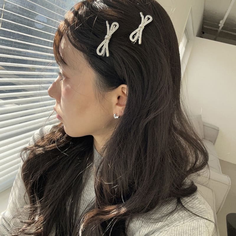 mosxe Glitter ribbon hair pin (2color/ 2set)