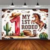 2D Western Cowboy 1st Birthday Backdrop, Cactus & Horse Photo Booth Background