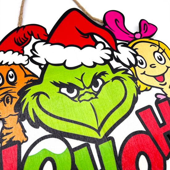 Christmas Hanging Sign Wooden Seasonal Door Wall Sign Santa Hat Green Elf Holiday Decor