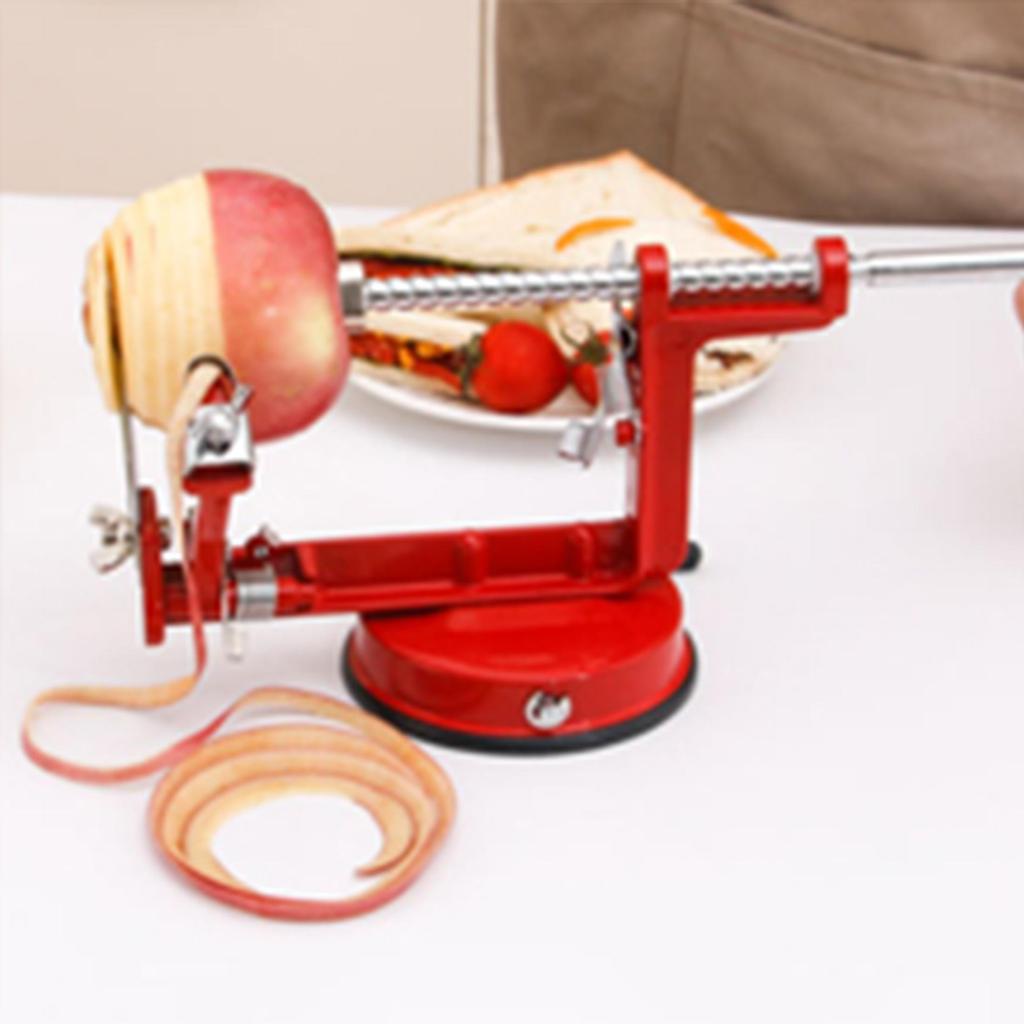 Овощечистка для яблок Corer, ручная овощечистка с лезвиями из нержавеющей стали и мощной присоской для яблок, груш, картофеля, красного цвета