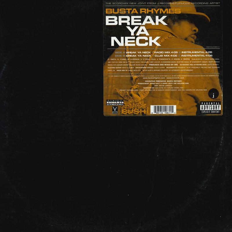 12-дюймовая пластинка BUSTA RHYMES Break Ya Neck 80813210611 J 2001 US Rap HipHopRB Б/у