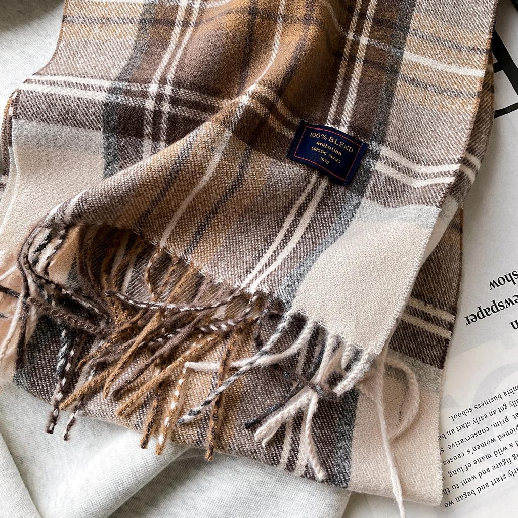 Imitation Cashmere Scarf New Fashion Versatile Atmosphere Tassel Plaid Scarf Women's Warm Scarf