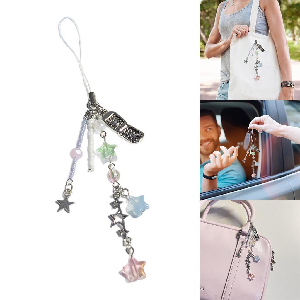 Брелок для телефона в виде звезды и откидной крышки, красочный брелок с бусинами, съемная цепочка для ключей, сплав, акриловый аксессуар для женщин