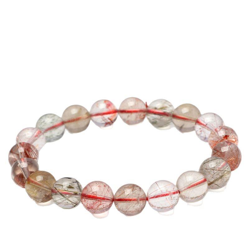 Hongchu Crystal Natural Colorful Copper Rutilated Quartz Bracelet Old Mine Red Copper Rutilated Quartz Bracelet Round Beads