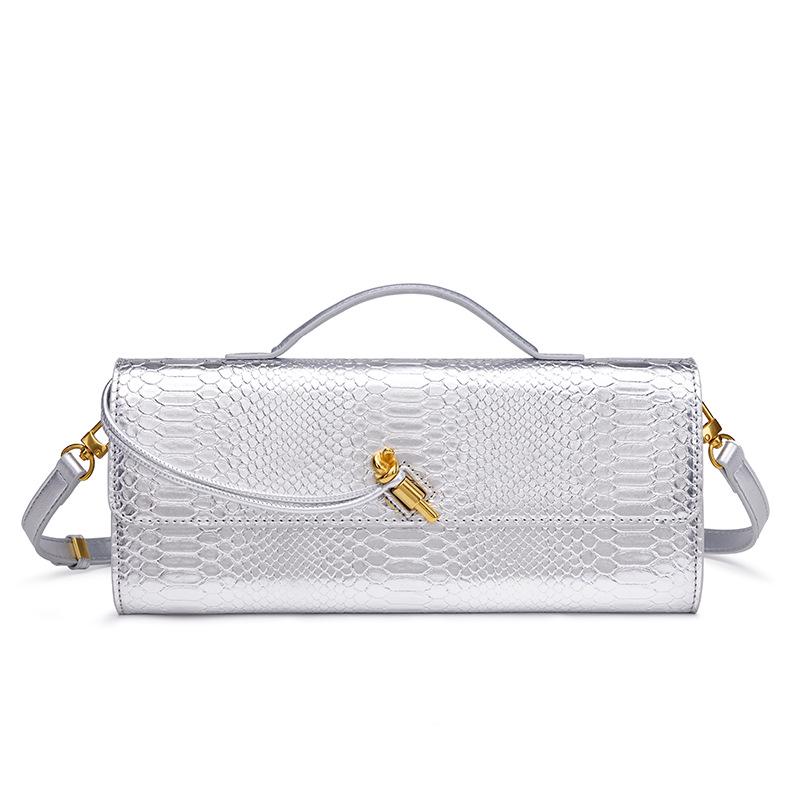 Модный женский клатч: Сумка-багет на плечо/через плечо с узором крокодила и питона
