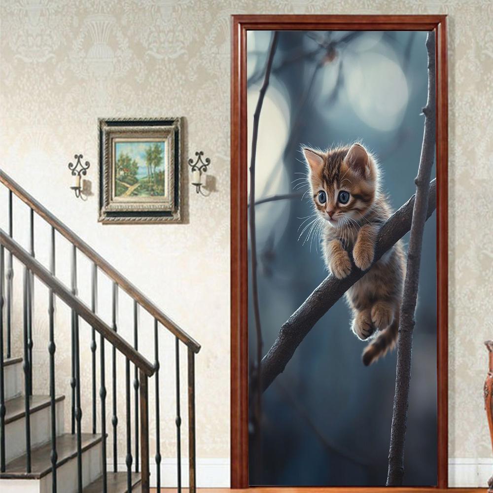 Кошачий Порог 1 шт. Милая Виниловая Наклейка на Дверь Для Спальни Домашний Декор Самоклеящаяся Съемная Настенная Наклейка Ремонт Двери Водонепроницаемый Постер