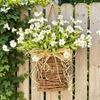 Door Hanger Basket Wreath Spring Summer Artificial Flowers in Wicker Basket for Front Door Rustic Rattan Hanging Basket Wreath for Home Porch Entryway