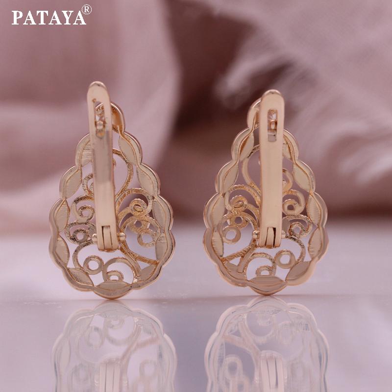 Pataya Process Rose Electroplated Hollowing Gold Color Classical Style Earring Ring Combo Set