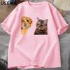 Sad Cat Mewing T-shirt Funny Two Cats Talking Meme Grpahic T Shirts Women Men's Cotton T-shirt Summer Short Sleeves Tees