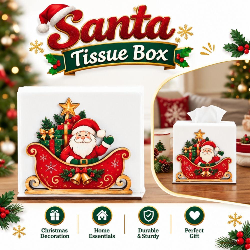 Wooden Santa Tissue Box Gift Pattern Santa Sleigh Napkin Stand Table Decor
