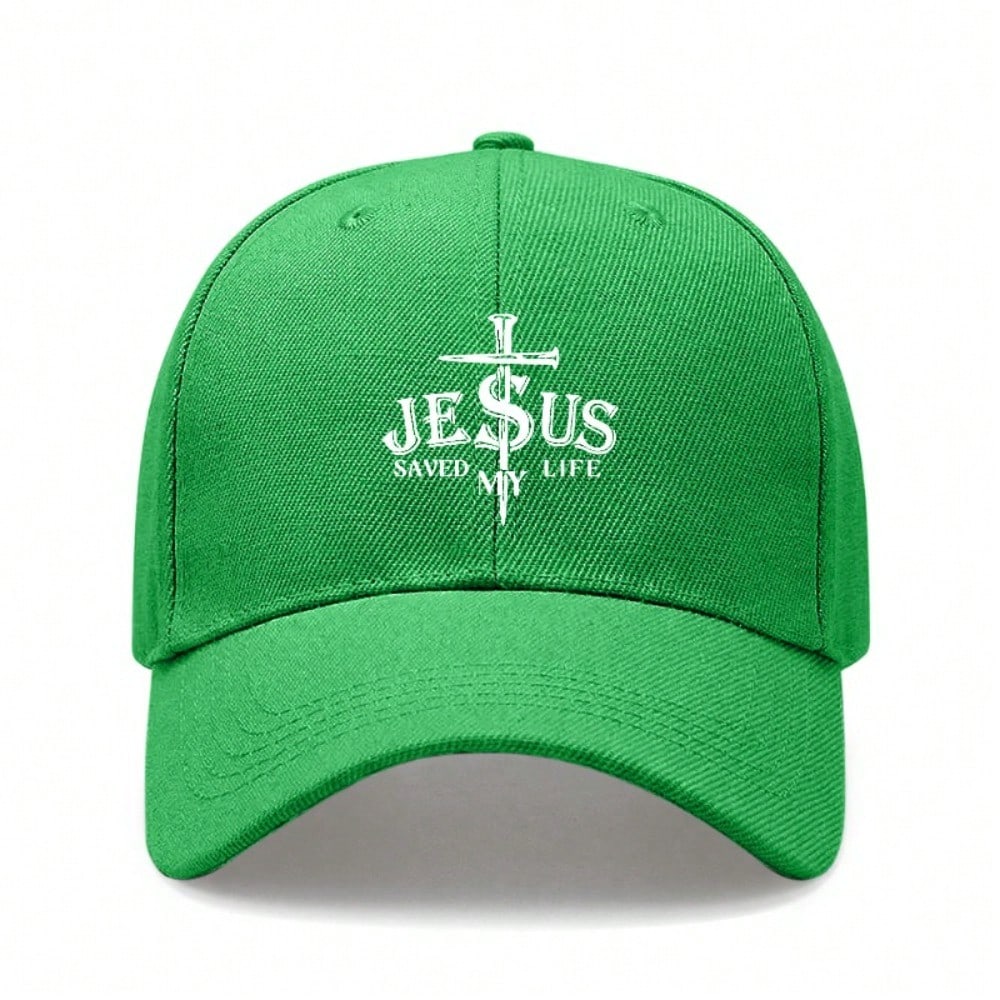 [Faith Baseball Cap] Unisex "JESUS SAVED MY LIFE" Printed Beige Polyester Adjustable Soft Fabric Casual Outdoor Sports Baseball Hat