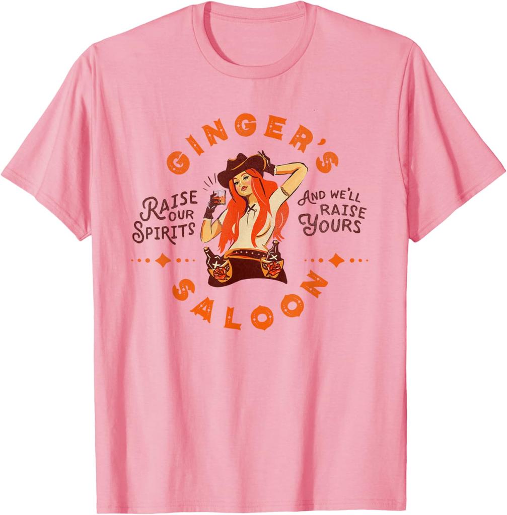 Gingers Saloon Vintage Cowgirl Whiskey Redhead Dive Bar Artist Gift T-Shirt Cotton Short Sleeve