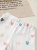 2Pcs Baby Girl Clothes Outfit Heart Print Ruffle Sleeve Top Shorts Set Bow Decor for 0-18 Months Infant Sweet Casual Clothes