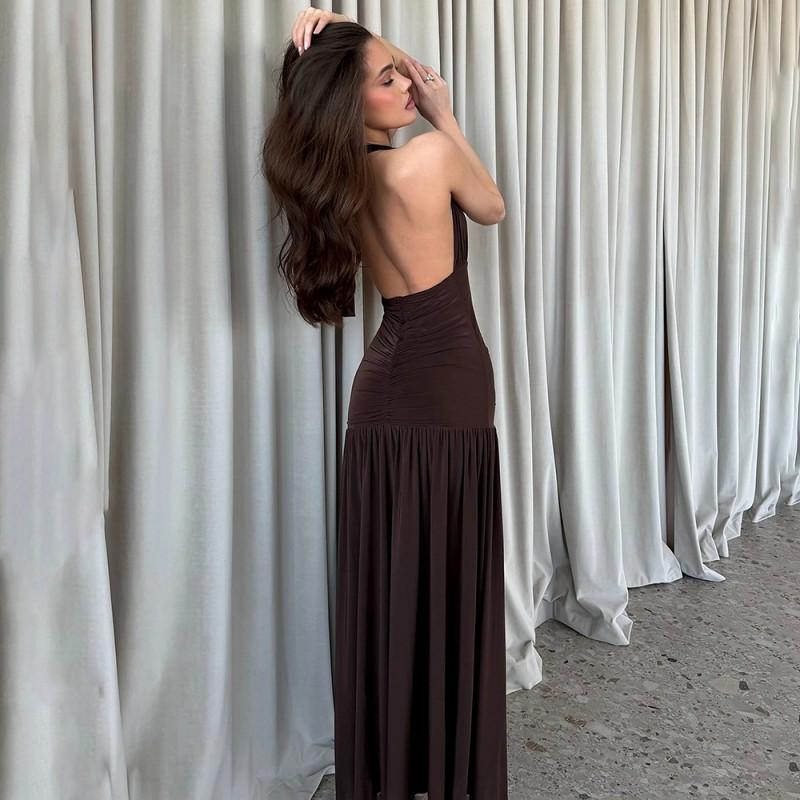 LanDuan Elegant Luxury Evening Dress Halter Neck Bodycon Long Sexy Backless Party Gown